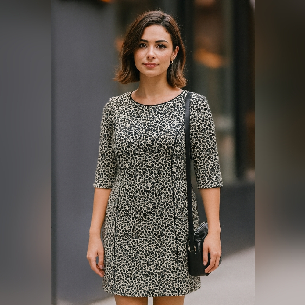 Banana Republic Factory Leopard Print Half Sleeve Sheath Dress Black / gray